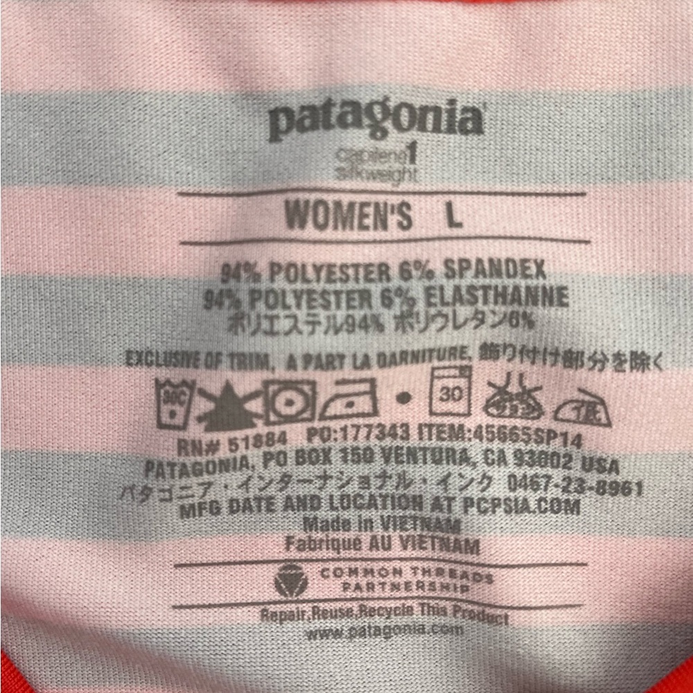 Patagonia Capilene 1 Silk Weight Striped Tank Top Size Large Black Red Orange - Picture 2 of 6